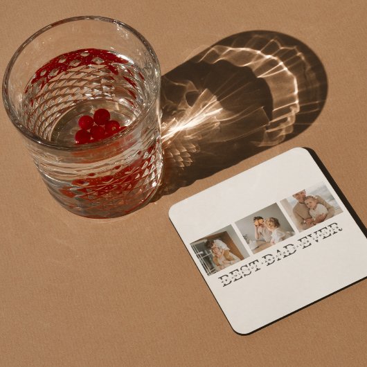 コラージュモダンフォトとグレーの最高のパパの贈り物 スクエアペーパーコースター