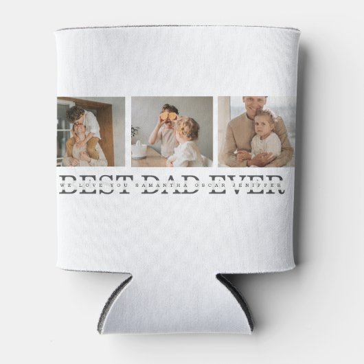 コラージュモダンフォトとグレーの最高のパパの贈り物 缶クーラー (正面)
