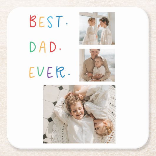 コラージュモダンフォトカラフル最高のパパEver Gift スクエアペーパーコースター (正面)
