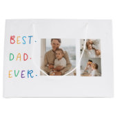 コラージュモダンフォトカラフル最高のパパEver Gift ラージペーパーバッグ (正面)