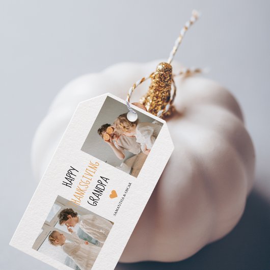 コラージュモダンフォトハッピー感謝祭おじいちゃん ギフトタグ