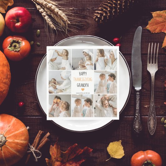 コラージュモダンフォトハッピー感謝祭おじいちゃん スタンダードランチョンナプキン