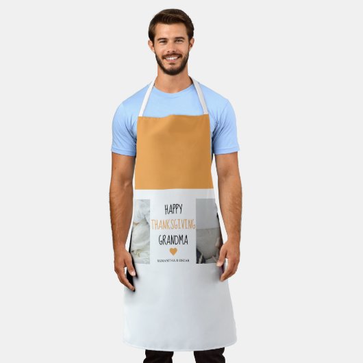 コラージュモダンフォトハッピー感謝祭おばあちゃん エプロン (着用した状態)