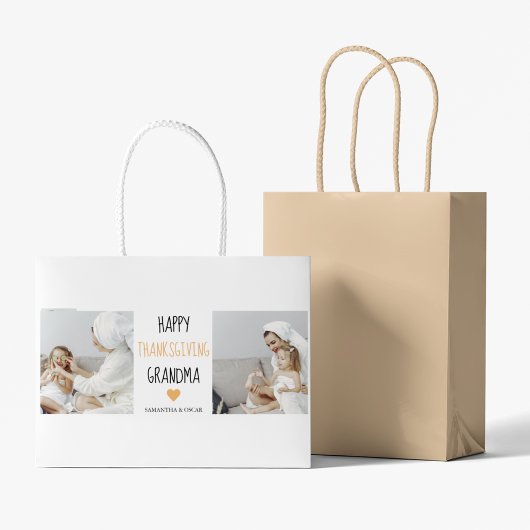 コラージュモダンフォトハッピー感謝祭おばあちゃん ラージペーパーバッグ