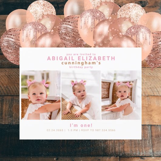 コラージュモダンフォトピンクガール誕生日パーティー ポストカード