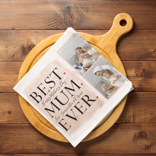 コラージュモダンフォトピンクハッピーマザーズ・デイ キッチンタオル