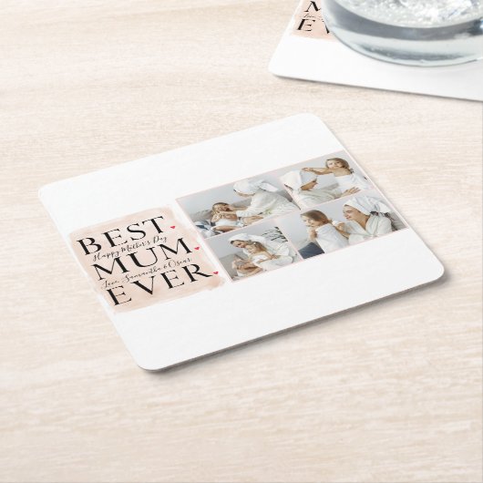 コラージュモダンフォトピンクハッピーマザーズ・デイ スクエアペーパーコースター (アングル)