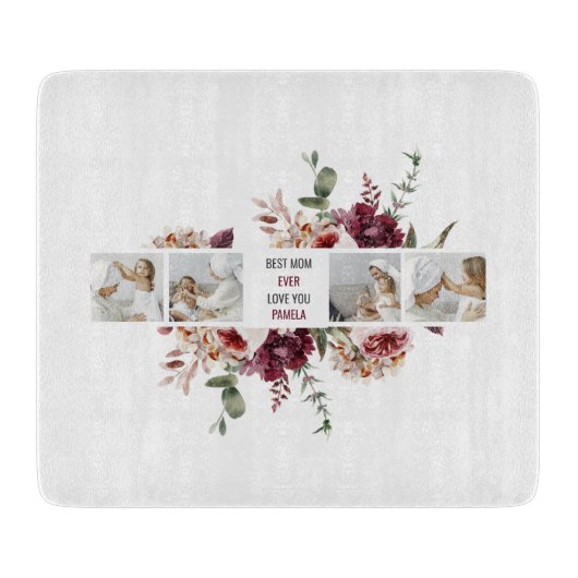 コラージュモダンフォトフラワーフレーム最高のママギフト カッティングボード (正面)
