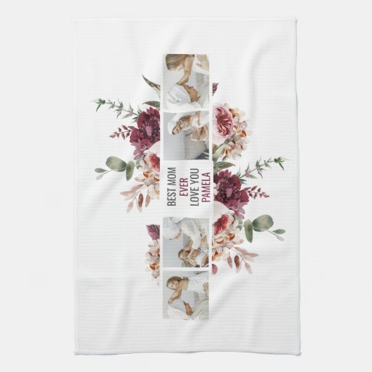 コラージュモダンフォトフラワーフレーム最高のママギフト キッチンタオル (縦)