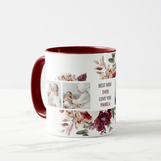 コラージュモダンフォトフラワーフレーム最高のママギフト マグカップ (正面左)