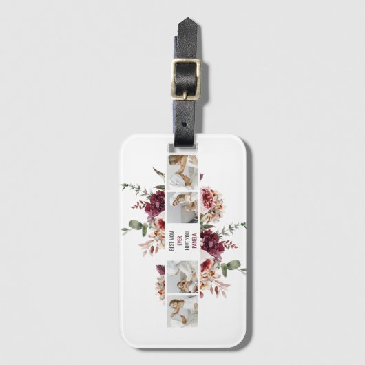 コラージュモダンフォトフラワーフレーム最高のママギフト ラゲッジタグ (正面縦)