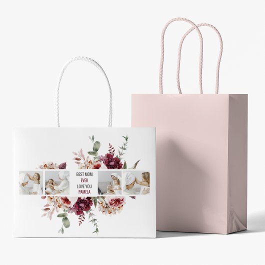 コラージュモダンフォトフラワーフレーム最高のママギフト ラージペーパーバッグ