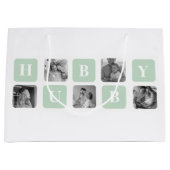 コラージュモダンフォトミント&ハッピーファーズデイギフト ラージペーパーバッグ (正面)