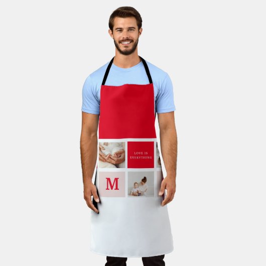 コラージュモダンフォトレッド&ピンクのマ最高のマ・エバーギフト エプロン (着用した状態)