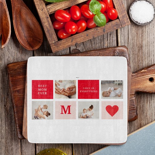 コラージュモダンフォトレッド&ピンクのマ最高のマ・エバーギフト カッティングボード