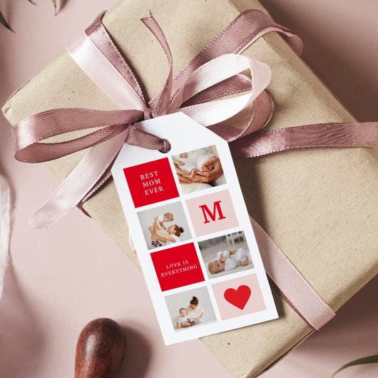 コラージュモダンフォトレッド&ピンクのマ最高のマ・エバーギフト ギフトタグ