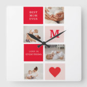 コラージュモダンフォトレッド&ピンクのマ最高のマ・エバーギフト スクエア壁時計 (正面)