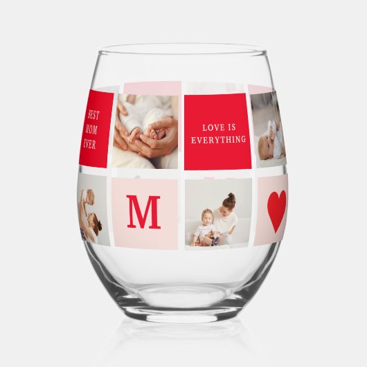 コラージュモダンフォトレッド&ピンクのマ最高のマ・エバーギフト ステムなしワイングラス (裏面)