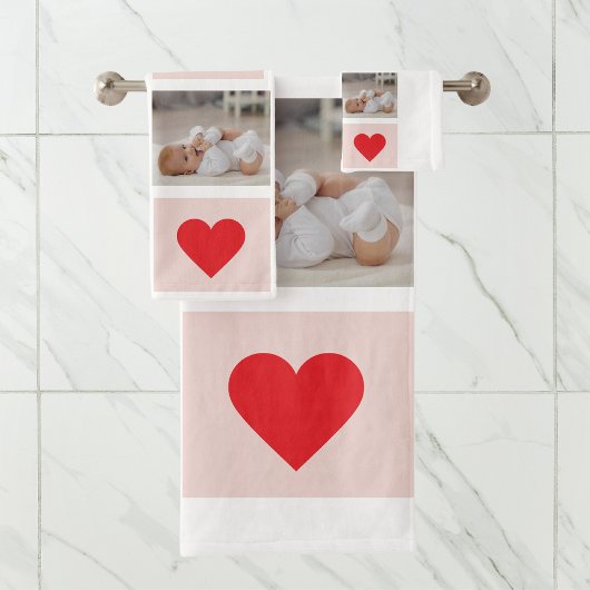 コラージュモダンフォトレッド&ピンクのマ最高のマ・エバーギフト バスタオルセット