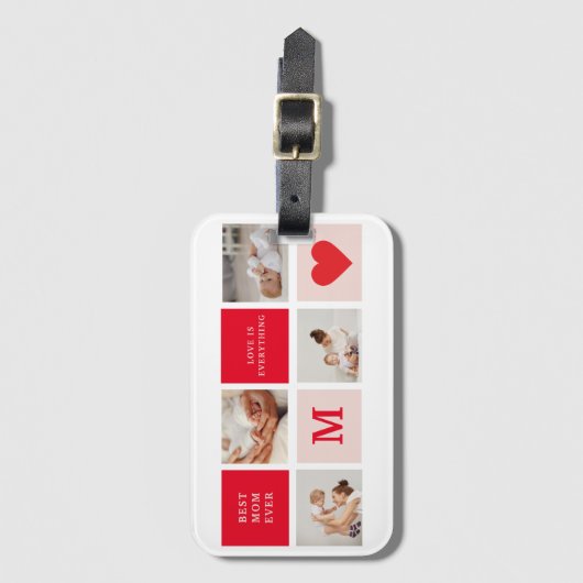 コラージュモダンフォトレッド&ピンクのマ最高のマ・エバーギフト ラゲッジタグ (正面縦)