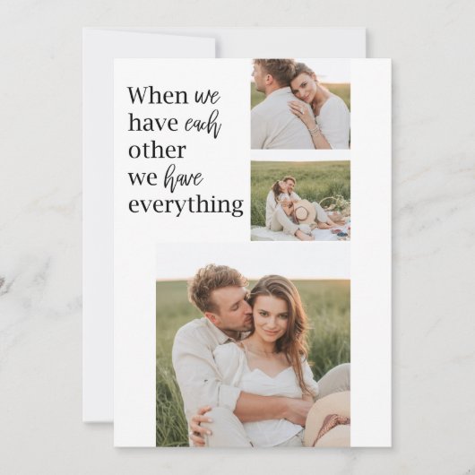 コラージュモダンフォトロマンチックなカップル引用文ギフト シーズンカード (正面)