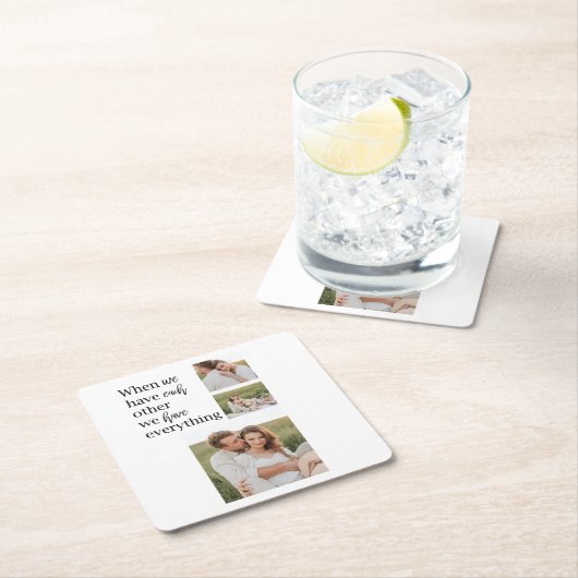 コラージュモダンフォトロマンチックなカップル引用文ギフト スクエアペーパーコースター (インサイチュ)
