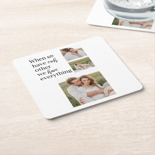 コラージュモダンフォトロマンチックなカップル引用文ギフト スクエアペーパーコースター (アングル)