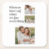 コラージュモダンフォトロマンチックなカップル引用文ギフト スクエアペーパーコースター (正面)