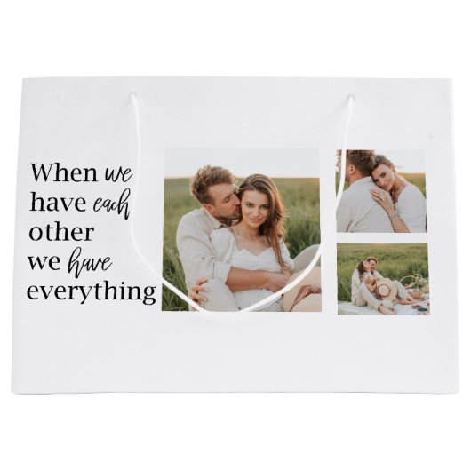 コラージュモダンフォトロマンチックなカップル引用文ギフト ラージペーパーバッグ (正面)