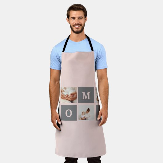 コラージュモダンフォト最高のモマピンクとグレーのギフト エプロン (着用した状態)