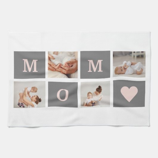 コラージュモダンフォト最高のモマピンクとグレーのギフト キッチンタオル (横)