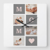 コラージュモダンフォト最高のモマピンクとグレーのギフト スクエア壁時計 (正面)