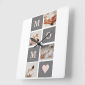 コラージュモダンフォト最高のモマピンクとグレーのギフト スクエア壁時計 (傾斜)