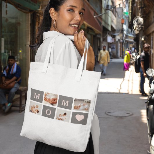 コラージュモダンフォト最高のモマピンクとグレーのギフト トートバッグ