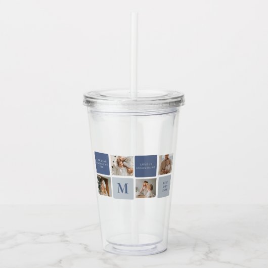 コラージュモダンフォト&ブルーハッピーファーザーズ・デイギフト アクリルタンブラー (正面)