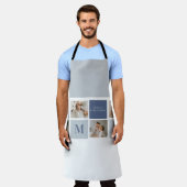 コラージュモダンフォト&ブルーハッピーファーザーズ・デイギフト エプロン (着用した状態)