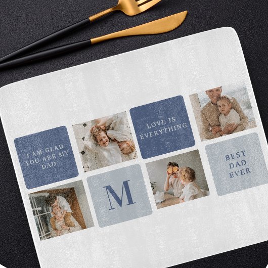 コラージュモダンフォト&ブルーハッピーファーザーズ・デイギフト カッティングボード