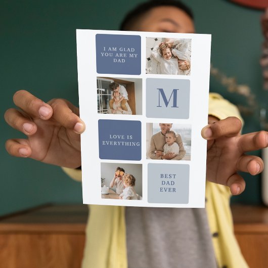コラージュモダンフォト&ブルーハッピーファーザーズ・デイギフト サンキューカード