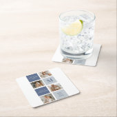 コラージュモダンフォト&ブルーハッピーファーザーズ・デイギフト スクエアペーパーコースター (インサイチュ)