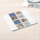 コラージュモダンフォト&ブルーハッピーファーザーズ・デイギフト スクエアペーパーコースター (アングル)