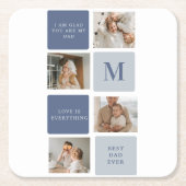 コラージュモダンフォト&ブルーハッピーファーザーズ・デイギフト スクエアペーパーコースター (正面)