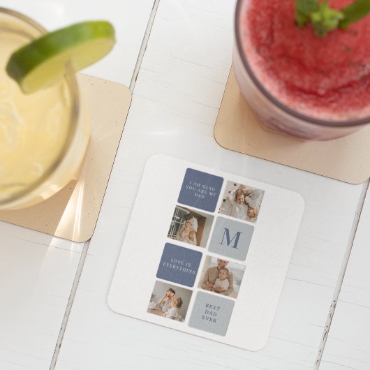 コラージュモダンフォト&ブルーハッピーファーザーズ・デイギフト スクエアペーパーコースター