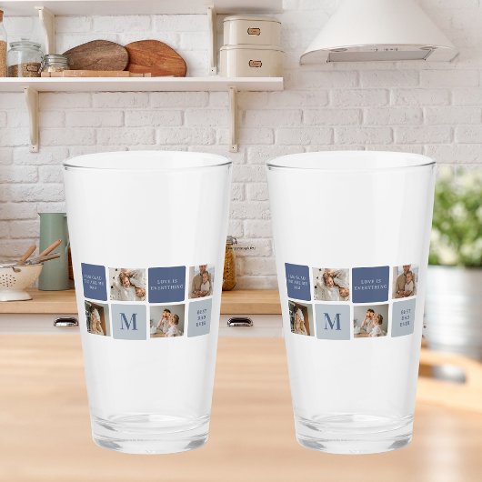 コラージュモダンフォト&ブルーハッピーファーザーズ・デイギフト タンブラーグラス