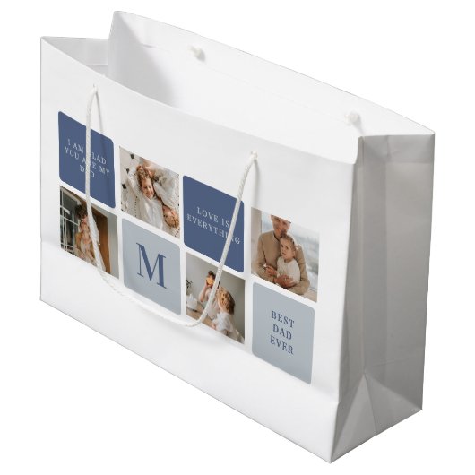 コラージュモダンフォト&ブルーハッピーファーザーズ・デイギフト ラージペーパーバッグ (正面アングル)