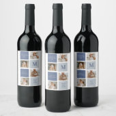コラージュモダンフォト&ブルーハッピーファーザーズ・デイギフト ワインラベル (ボトル)