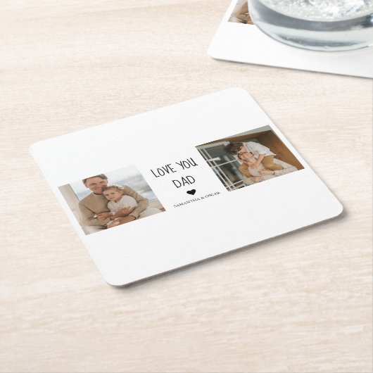 コラージュモダンフォト&ラブユーパパギフト スクエアペーパーコースター (アングル)