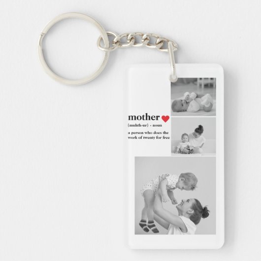 コラージュモダンフォト&文字赤いハートマザーギフト キーホルダー (正面)