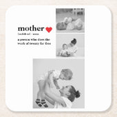 コラージュモダンフォト&文字赤いハートマザーギフト スクエアペーパーコースター (正面)