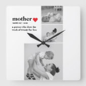 コラージュモダンフォト&文字赤いハートマザーギフト スクエア壁時計 (正面)