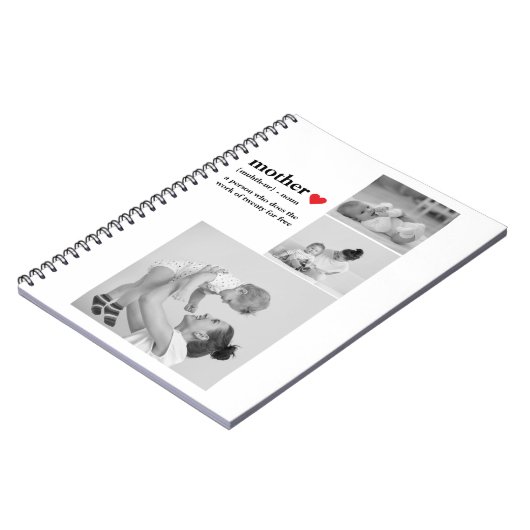 コラージュモダンフォト&文字赤いハートマザーギフト ノートブック (左側)